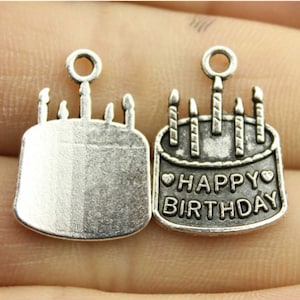 10pcs Birthday cakes charms pendant---18x15mm Antique silver DIY jewelry handmade base material