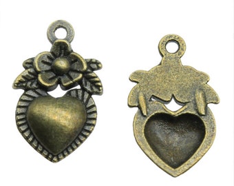 20pcs Flower love charms pendant---15mm Antique silver/Antique bronze DIY jewelry handmade base material