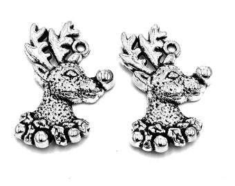 10 pièces pendentif à breloques cerfs de Noël --- 29x19 mm bijoux à bricoler soi-même en argent antique fait main matériau de base