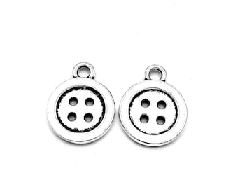 Conjunto de 20 pingentes de botão - 13 mm, prata antiga, material base para bijuteria artesanal DIY.