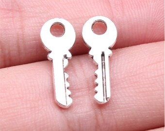 50pcs Mini key charms pendant 7x19mm antique silver DIY jewelry handmade base material