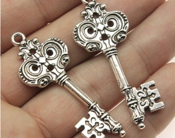 5pcs keys charms pendant 52x19mm antique silver DIY jewelry handmade base material