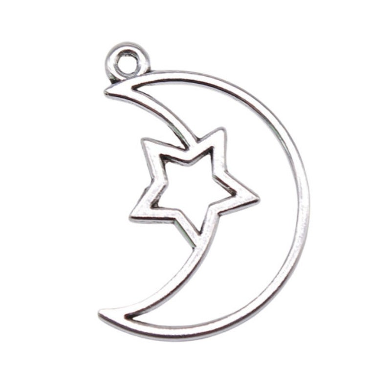 10pcs Moon and Star charms pendant36x25mm Antique silver DIY jewelry handmade base material image 4