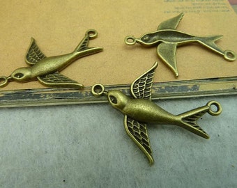 20pcs Bird Link Charms Pendant 27x37mm Antique Bronze DIY Jewelry Making Ornament Accessories