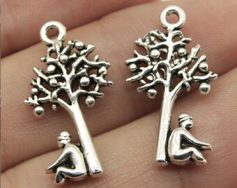 20pcs Newton apple tree charms pendant---25x13mm Antique silver DIY jewelry handmade base material