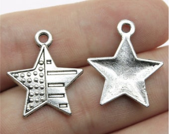 20 STKS Pentagram Amerikaanse vlag bedels hanger --- 23x20mm Antiek zilver DIY sieraden handgemaakte basismateriaal