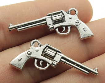 10 STÜCK Revolver Charms Anhänger---35x15mm Antik Silber DIY Schmuck handgefertigtes Basismaterial