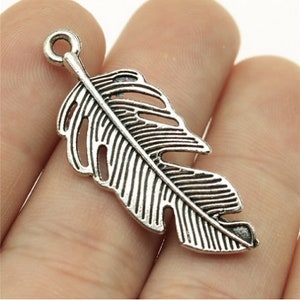 10PCS Feather charms pendant---40x16mm Antique silver DIY jewelry handmade base material