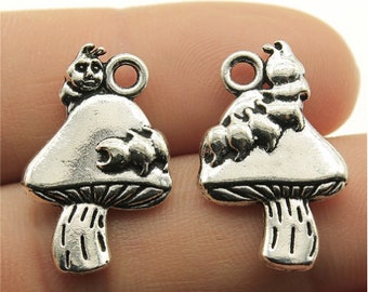 10 pièces mille-pattes grimpant sur le champignon 16x25mm argent antique/bronze antique fabrication de bijoux à bricoler soi-même matériau de base