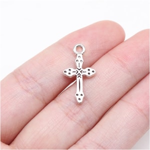 50pcs Cross charms pendant---15x7mm Antique silver DIY jewelry handmade base material