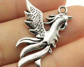 10pcs Phoenix charms pendant 35x22mm Antique silver DIY Jewelry Making Ornament Accessories