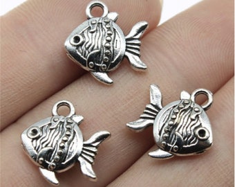 10pcs Goldfish charms pendant---14x15mm Antique silver DIY jewelry handmade base material