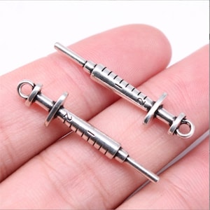 5PCS Syringe charms pendant62x6mm Antique silver DIY jewelry handmade base material Antique silver