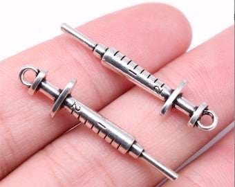 5PCS Syringe charms pendant---62x6mm Antique silver DIY jewelry handmade base material