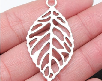 6pcs Leaf charms pendant---49x26mm Antique silver DIY jewelry handmade base material