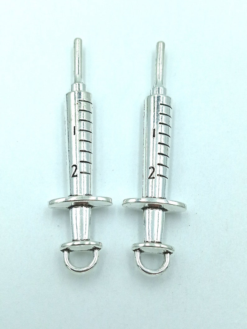 5PCS Syringe charms pendant62x6mm Antique silver DIY jewelry handmade base material image 6