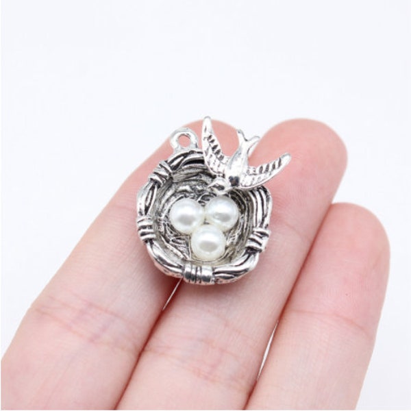 10pcs Bird's nest charms pendant---24x19x8mm Antique silver DIY jewelry handmade base material