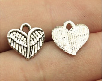 30pcs Love wings charms pendant 13x13mm Antique silver DIY jewelry handmade base material
