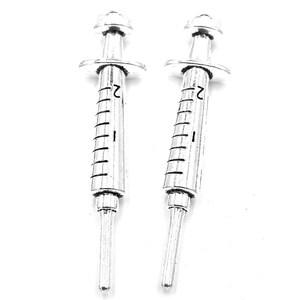5PCS Syringe charms pendant62x6mm Antique silver DIY jewelry handmade base material image 4