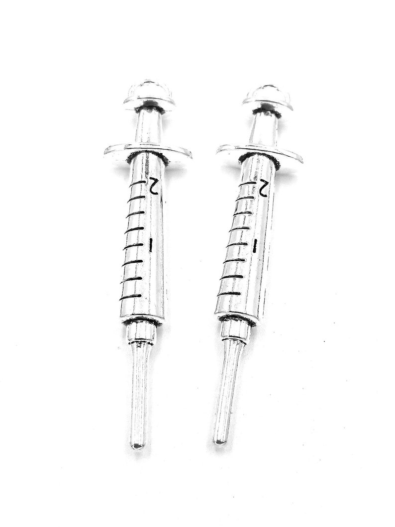 5PCS Syringe charms pendant62x6mm Antique silver DIY jewelry handmade base material image 4