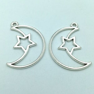 10pcs Moon and Star charms pendant36x25mm Antique silver DIY jewelry handmade base material image 7