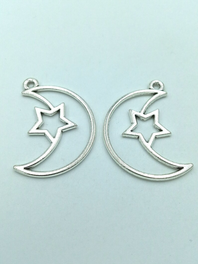 10pcs Moon and Star charms pendant36x25mm Antique silver DIY jewelry handmade base material image 7