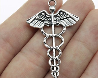 10PCS Double snakes Scepter charms pendant---49x30mm Antique silver DIY jewelry handmade base material