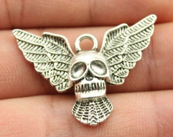 10pcs Skull bat charms pendant---34x25mm Antique silver DIY jewelry handmade base material