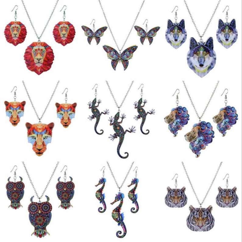 1 sets Lizard necklace and Lizard earrings Animal lovers jewelry gift idea