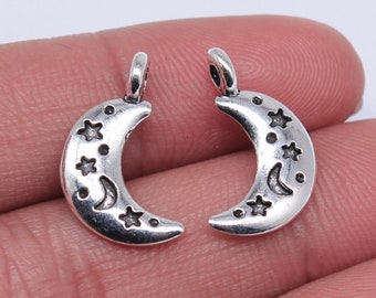 20pcs Moon with stars charms pendant---20x13mm Antique silver DIY jewelry handmade base material