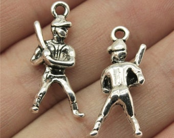 10 stücke Baseball spieler charms anhänger 12x25mm antike silber DIY schmuck machen Basis Material