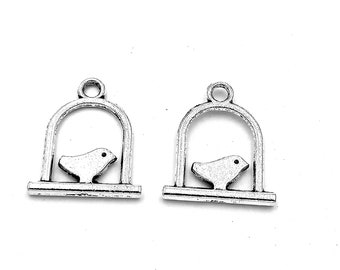 25pcs bird charms birdcage pendant---15x17mm Antique silver DIY jewelry handmade base material