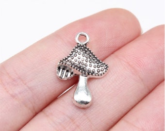 20 pièces pendentif breloques champignon ---20x14 mm bijoux à bricoler soi-même en argent antique matériau de base fait main