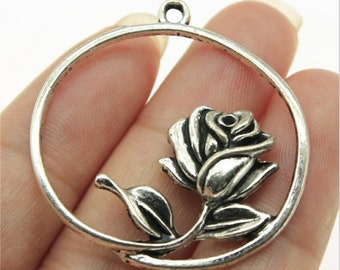 5 Stück Blumen Charme Anhänger --- 36x33mm Antik Silber DIY Schmuck machen Erkenntnisse