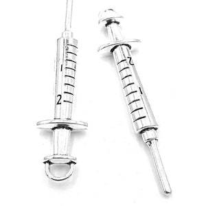 5PCS Syringe charms pendant62x6mm Antique silver DIY jewelry handmade base material image 3