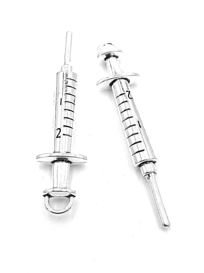 5PCS Syringe charms pendant62x6mm Antique silver DIY jewelry handmade base material image 3