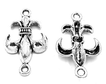 10pcs Fleur de lis link charms 29x17mm antique silver jewelry making base accessories