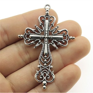 5pcs Cross Charms Pendant 42x63mm Antique Silver DIY Jewelry Making Ornament Accessories