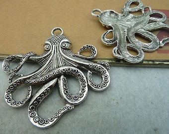 3pcs Octopus Charms Pendant 56x59mm Antique Silver DIY Jewelry Making Ornament Accessories