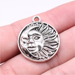 5pcs Sun charms Moon pendant---25x29mm Antique silver DIY jewelry handmade base material