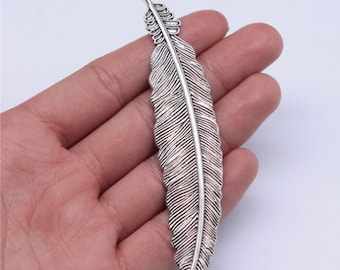 Antique Silver Feather pendant de charme de 5pcs