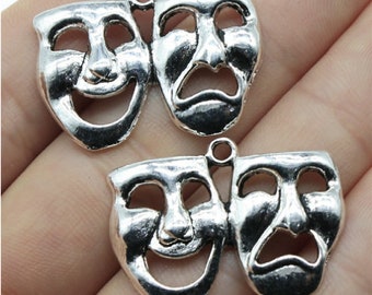 10pcs Laughing and crying masks charms pendant---31x23mm Antique silver DIY jewelry handmade base material