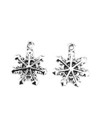 6 Ciondoli Fiocco Di Neve In Argento Antico – Vintage – Per Gioielli Fai Da Te, Bracciali E Collane – 24mm