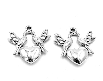 10pcs Love Peace Dove charms pendant---21x21mm Antique silver DIY jewelry handmade base material