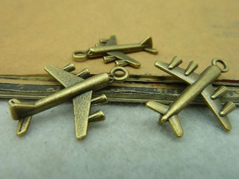 20pcs Aircraft Charms Plane Pendant 22x28mm Bronze DIY Jewelry Making Ornament Accessories image 1