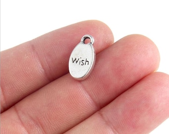 10pcs  Letter "Wish" Hanging Tag Charms Pendant  15x8mm Antique silver DIY Jewelry Making Material