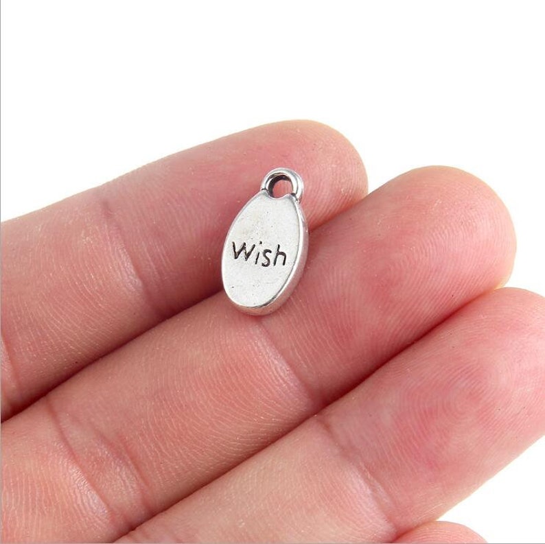 10pcs Letter Wish Hanging Tag Charms Pendant 15x8mm Antique silver DIY Jewelry Making Material Antique silver