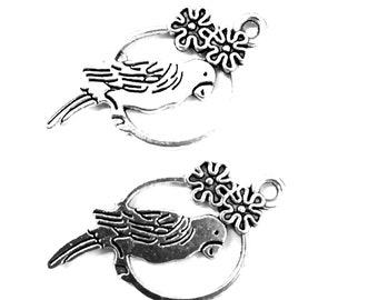 10pcs Parrot charms pendant---14x28mm Antique silver DIY jewelry handmade base material