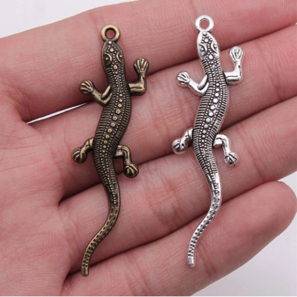 10pcs Lizard Charms Gecko Pendant  15x56mm Antique Silver/Antique bronze DIY Jewelry Making Ornament Accessories