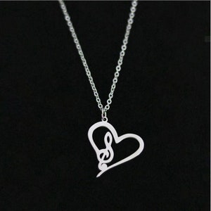 Stainless steel love music notation pendant necklace2 colors free choice image 4